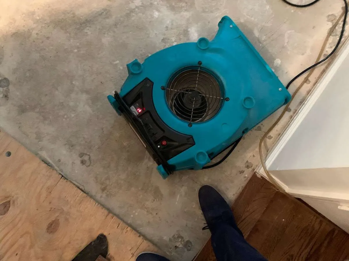 Air mover drying subfloor during Leak Detection & Repair in Inverness Highlands South